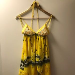 Duo by Yamak Yellow Dress w/Floral design Size S